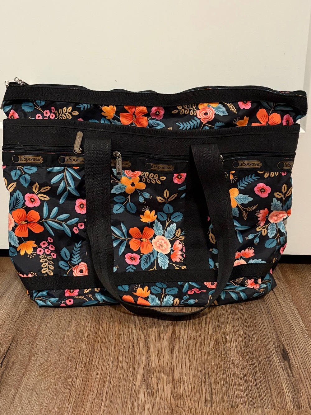 LeSportsac x Rifle Paper Co. Floral Tote Bag in Black with Multicolor Flowers
